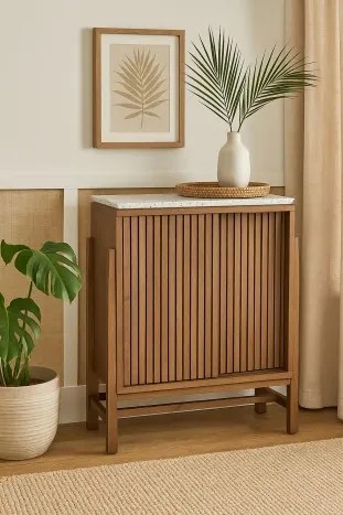 Comoda din lemn de acacia si marmura " Terrazo "
