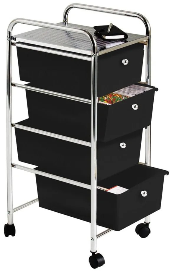 Etajeră pe roți din plastic negru-argintiu 33x79 cm – Premier Housewares