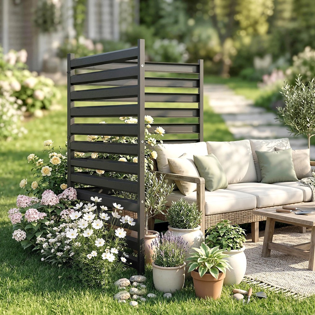 Outsunny Gard de grădină 2 panouri 91 x 152 cm metal gard de protecție vizuală cu stâlpi &amp; capace de protecție rezistent la rugină Negru | Aosom Romania