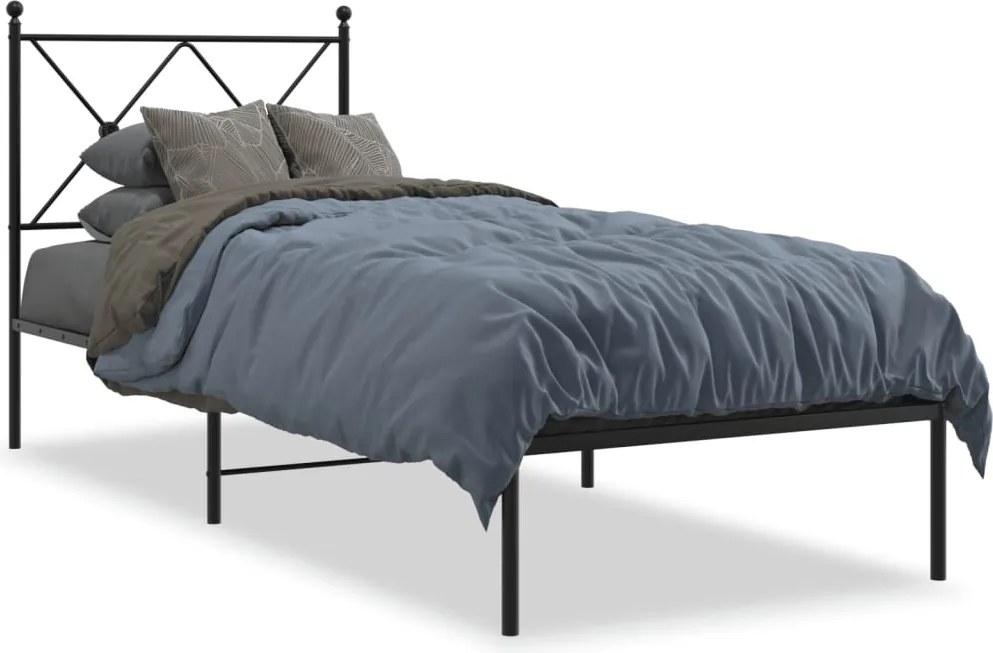 vidaXL Cadru de pat metalic cu tăblie, negru, 80x200 cm