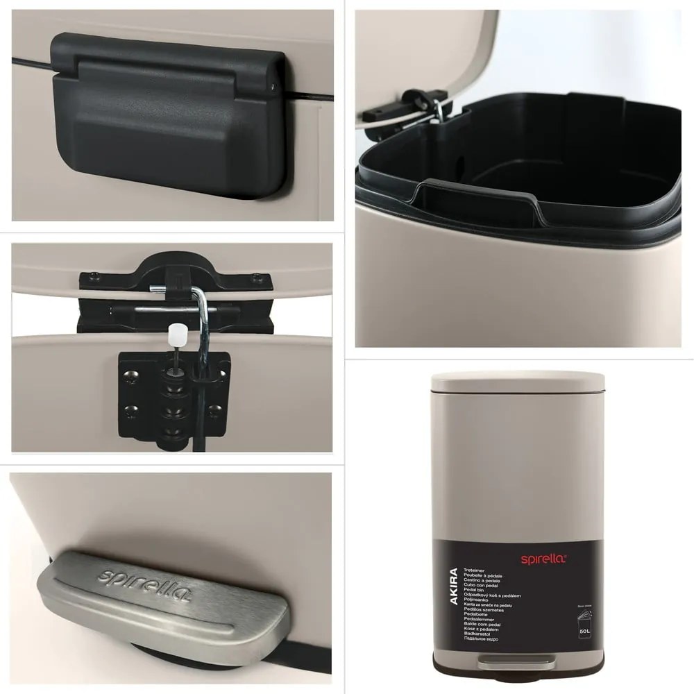 Coș de gunoi taupe cu pedală din oțel 50 l Akira – Spirella