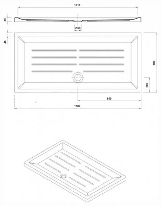 Cadita dus Gala Vita, 170x80 cm, dreptunghiulara, alba 1700x800 mm, Dreptunghiulara