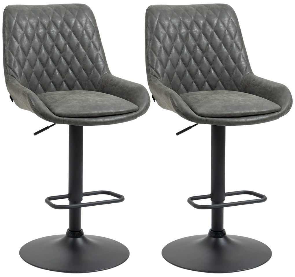 HOMCOM Tabureți de Bar Tabureti de Bucatarie, Design Tabureti de Inaltime, cu Suport pentru Picioare, 51 cm x 59 cm x 117 cm, Gri închis + Negru | Aosom Romania