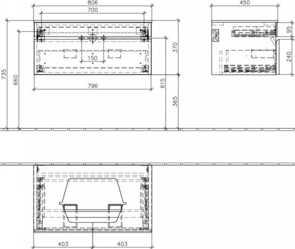 Dulap baza suspendat cu blat sticla, Memento Villeroy&amp;Boch, lavoar dreapta, 80.6x46x37cm, alb/gri, C779R0MT