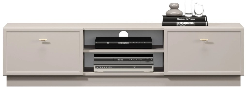 Comodă TV cu sertare Lorini 150 cm - cașmir / mânere aurii T-bar
