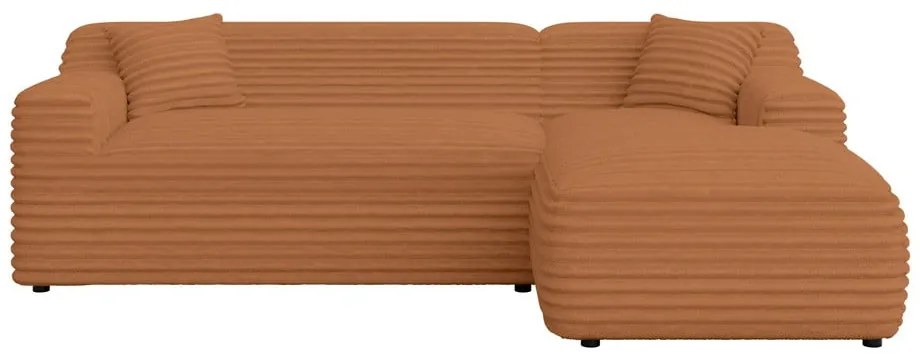 Colțar teracotă cu tapițerie din catifea reiată (cu colț pe partea dreaptă, cu șezlong) Martin – Ropez