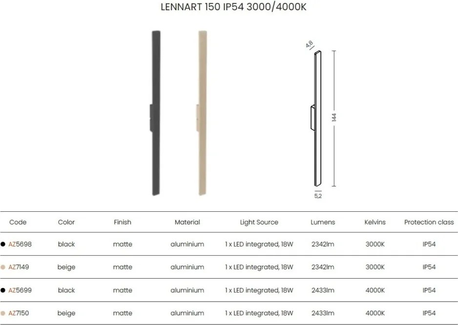 Aplica exterior LED ambientala LENNART 150 IP54 4000K bej