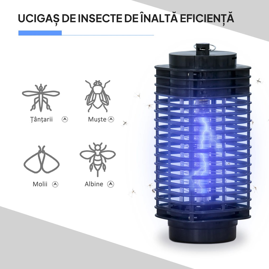 Outsunny Lampă Antițânțari cu Lumină UV pentru Interior și Exterior, Negru | Aosom Romania