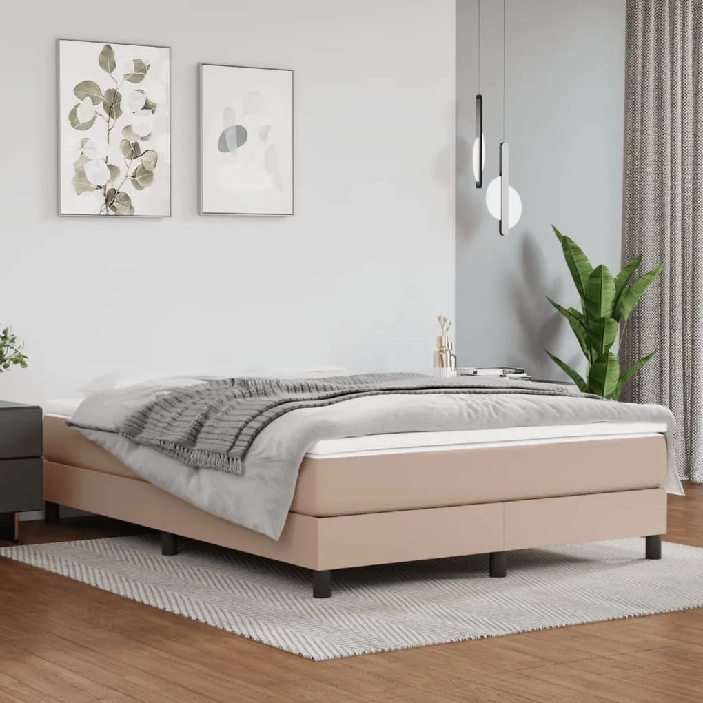 3120705 vidaXL Cadru de pat box spring, cappuccino, 140x200cm, piele ecologică