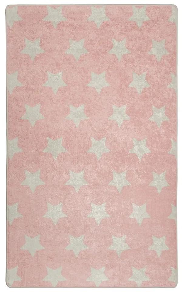 Covor antiderapant pentru copii Chilai Stars, 100 x 160 cm, roz