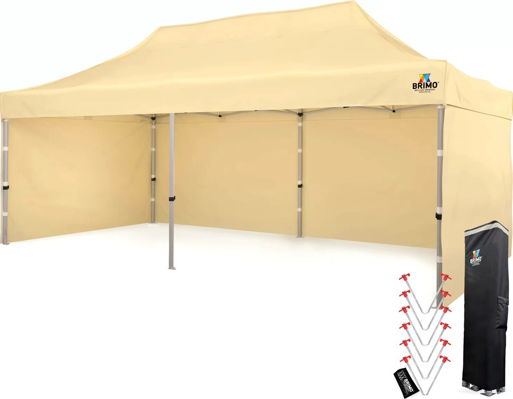 Cort de nuntă 3x6 m din aluminiu – Elegant și de montare rapidă - cu 3 pereți - Bej