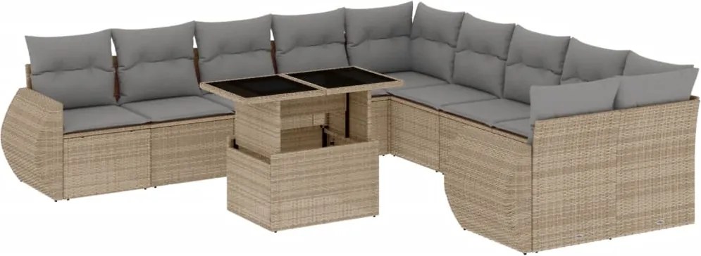 vidaXL Set canapele de grădină cu perne, 11 piese, bej, poliratan