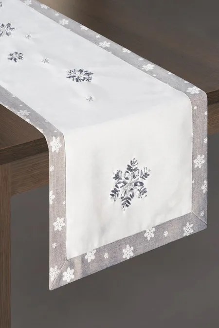 Masă de masă de Crăciun albă cu fulgi de zăpadă 35x140