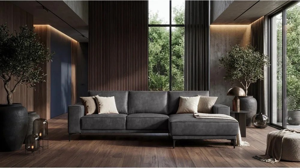 Colțar gri antracit cu tapițerie din imitație de piele (colț pe partea dreaptă) Copenhagen – Scandic