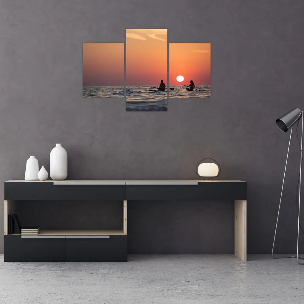 Tablou cu canoiști în apus de soare (90x60 cm)