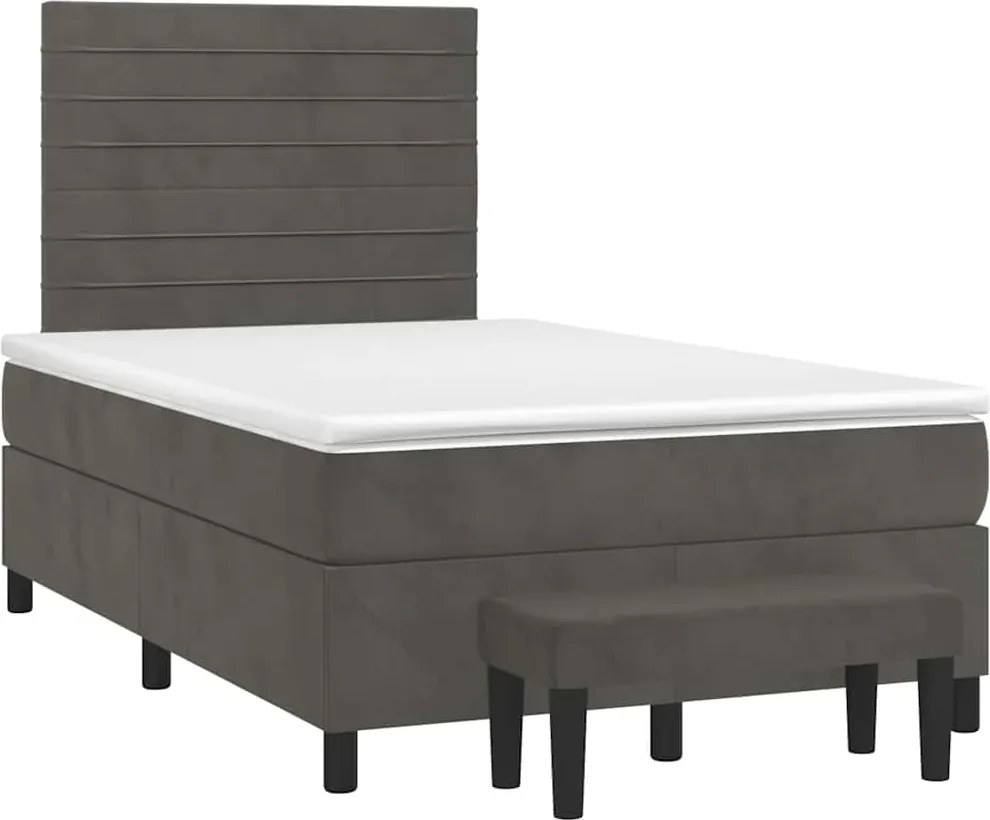 vidaXL Pat box spring cu saltea, gri închis, 120x190 cm, catifea