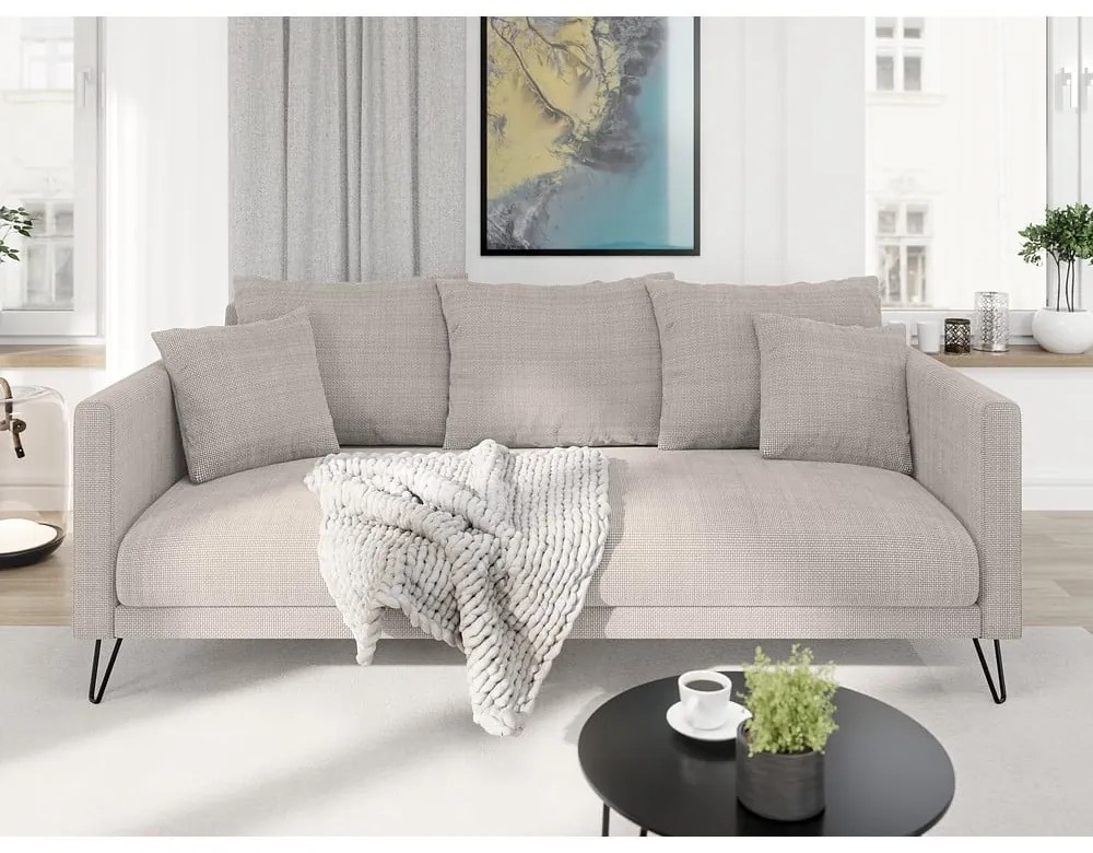 Canapea maro deschis cu tapițerie din chenille 200 cm Freya – Ropez