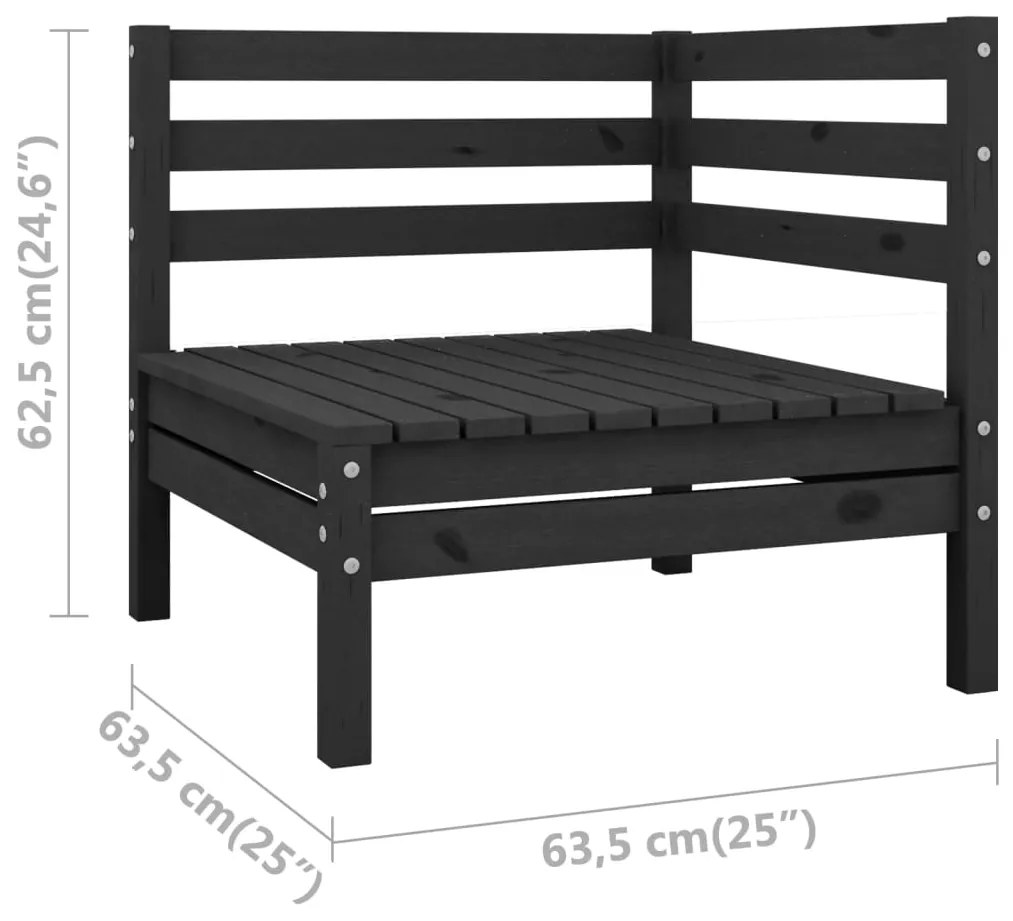 Canapele de colt pentru gradina 2 buc. negru lemn masiv de pin Negru, Canapea de colt (2 buc.), 1