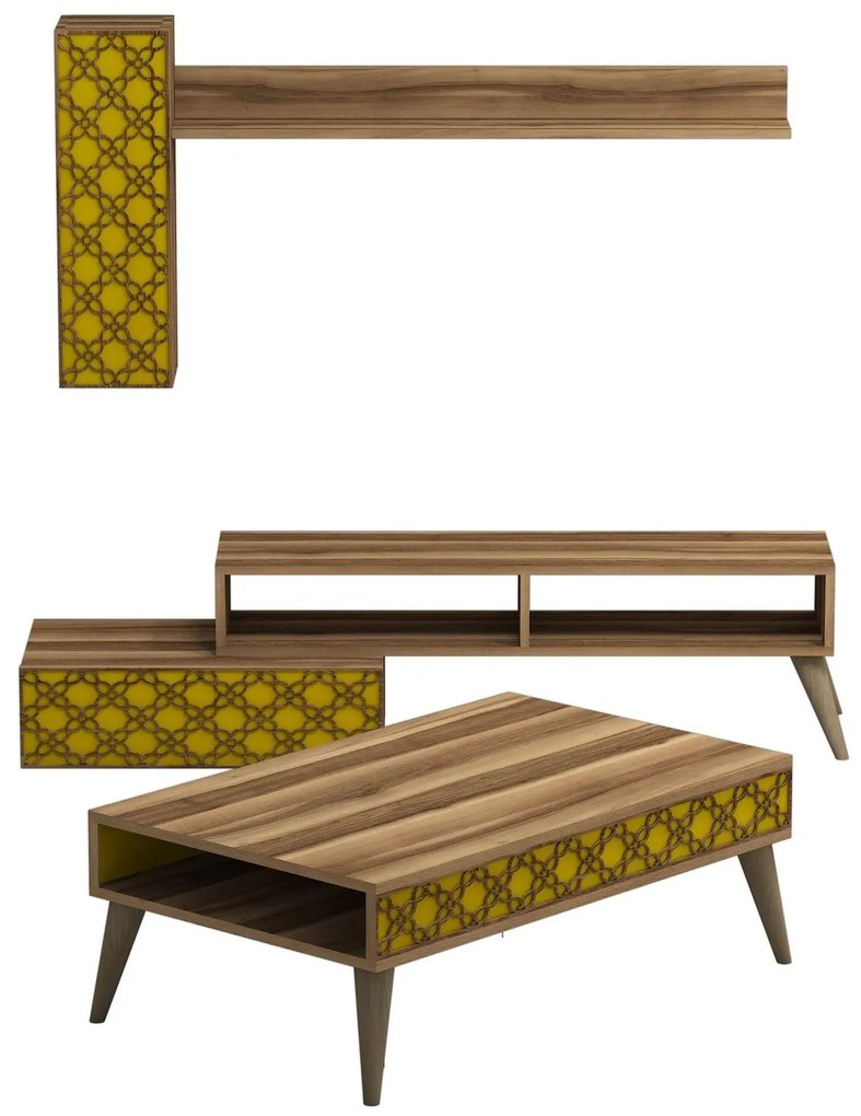 Set mobilier pentru living Komite (Nuc + galben) . 1094086