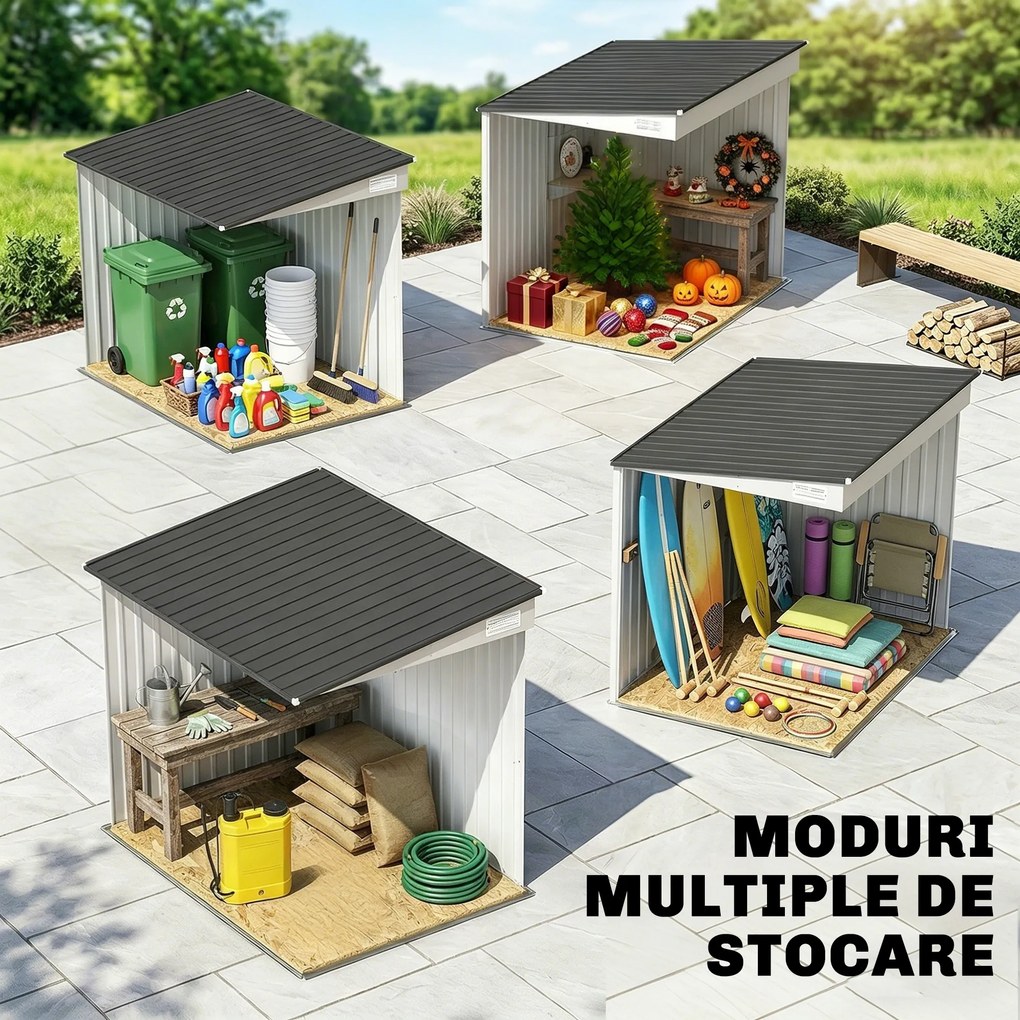 Outsunny magazie grădină căsuță de unelte pentru grădină 154x206.5x160/181 cm alb | Aosom Romania