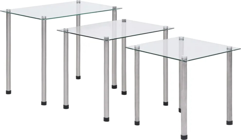 vidaXL Mese suprapuse, 3 buc., transparent, sticlă securizată
