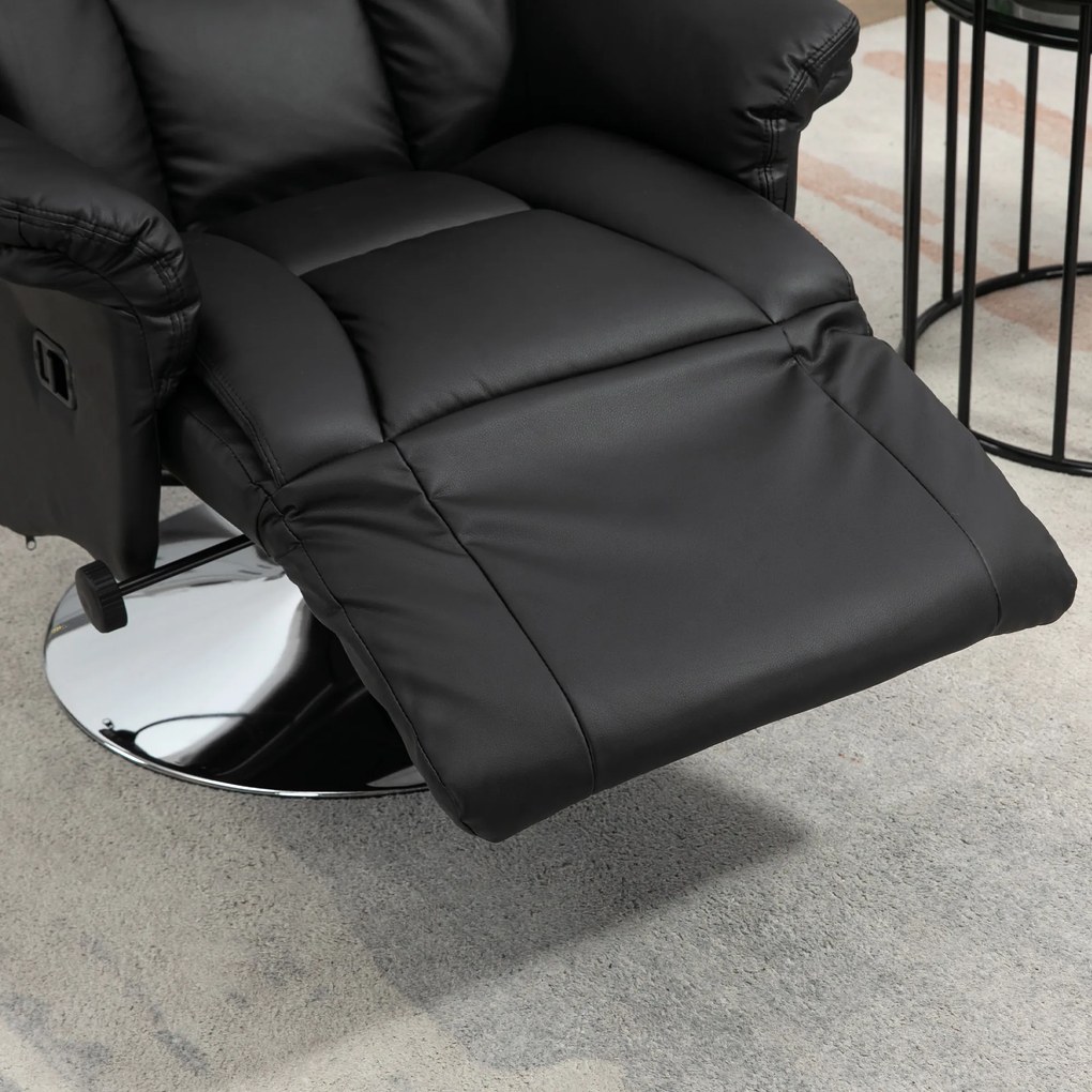 HOMCOM Fotoliu de relaxare rabatabil pivotant suport de picior reglabil, pana la 150 kg, pentru sufragerie, dormitor, negru | Aosom Romania