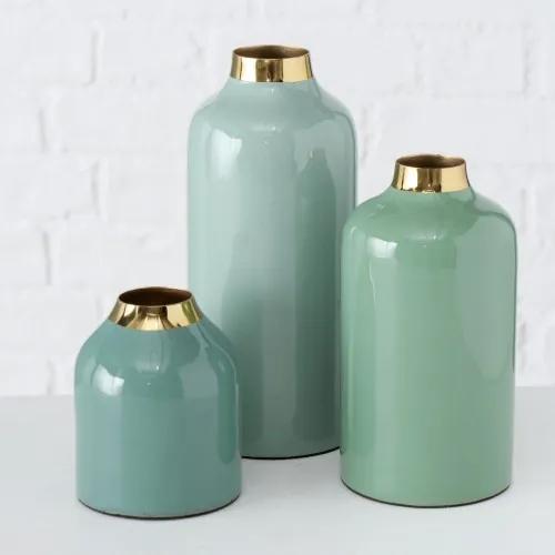 Set 3 vaze decorative din metal Fiumara Verde, Ø9xH20 cm / Ø8xH16 cm / Ø8xH10 cm