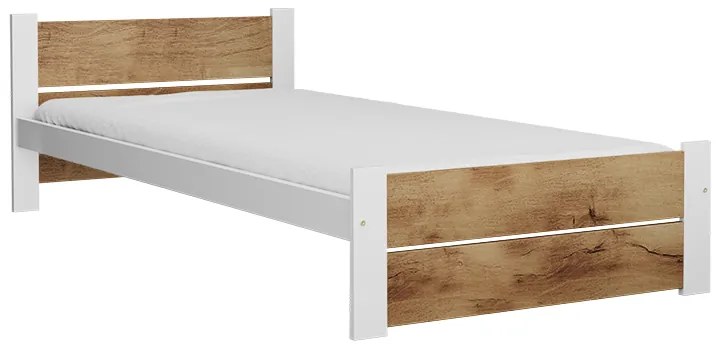 Pat de o persoana IKAROS DOUBLE 90 x 200 cm, stejar artisan/alb Saltele: Cu saltele Deluxe 10 cm, Somiera pat: Cu lamele curbate