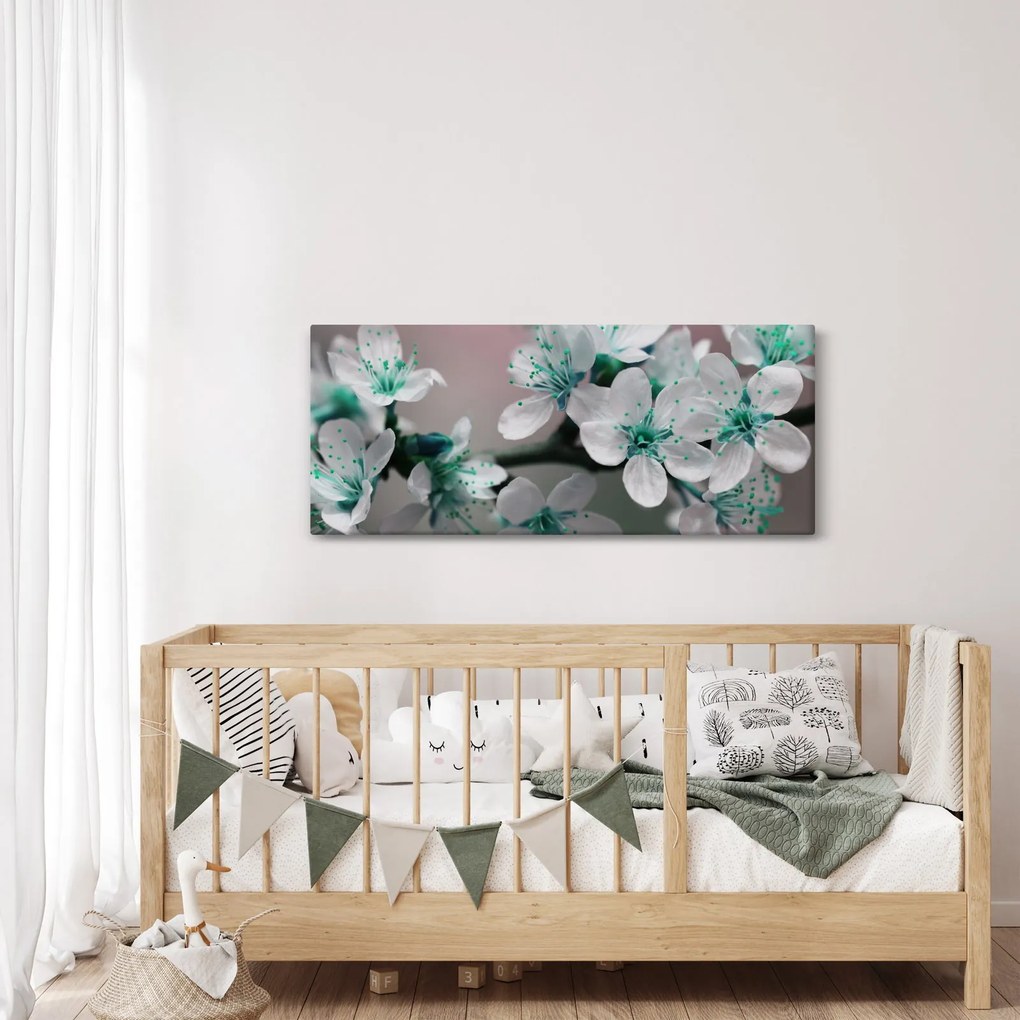 Tablou cu floare - turcoaz (120x50 cm)