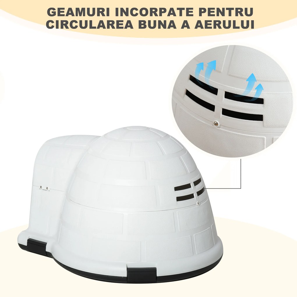 PawHut Cusca Casuta de Exterior pentru Caini de Talie Mica in Form ade Iglu cu Usa, pentru Mops, Bichon Frise, Chihuahua, 68,2x80x53cm