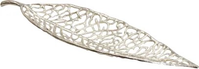 Platou metalic, tip frunza, dantelat, 48x13 cm