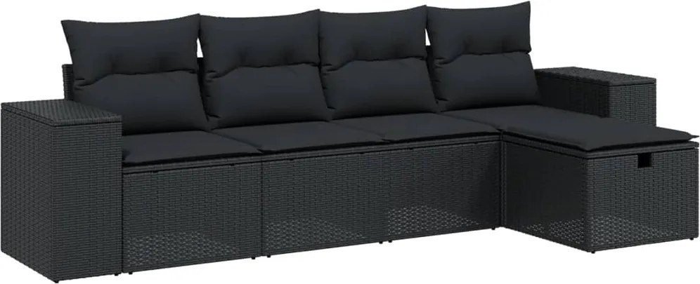 vidaXL Set mobilier de grădină cu perne, 5 piese, negru, poliratan