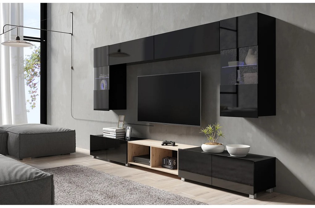 Mobilier living Calabria C24 BLACK (Negru + Stejar artisan) (fără iluminat). 1051559