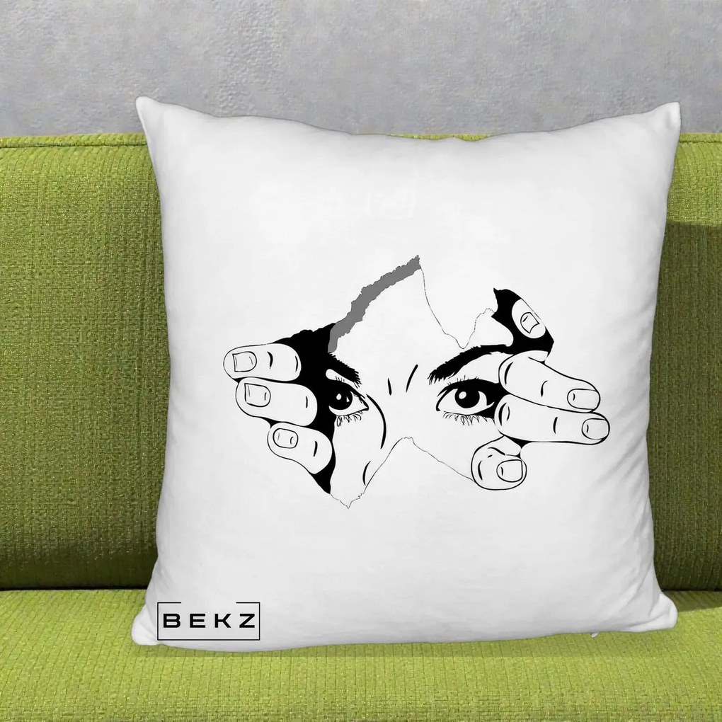 Perna Decorativa Ochi care Rup Suprafata, 40x40 cm, Alb Pufos, Husa Detasabila, Perna Inclusa, BEKZ®