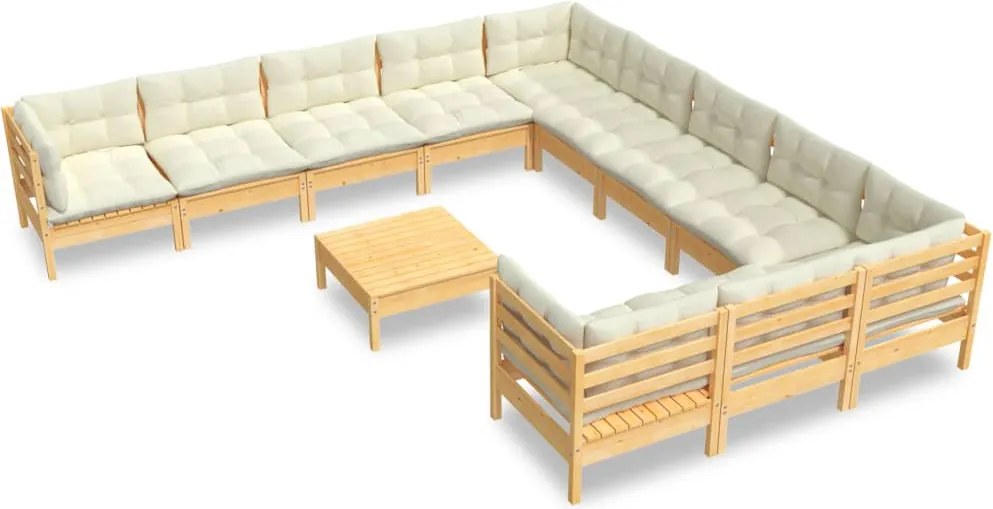 vidaXL Set de șezlonguri de grădină cu perne 12 piese crem lemn de pin