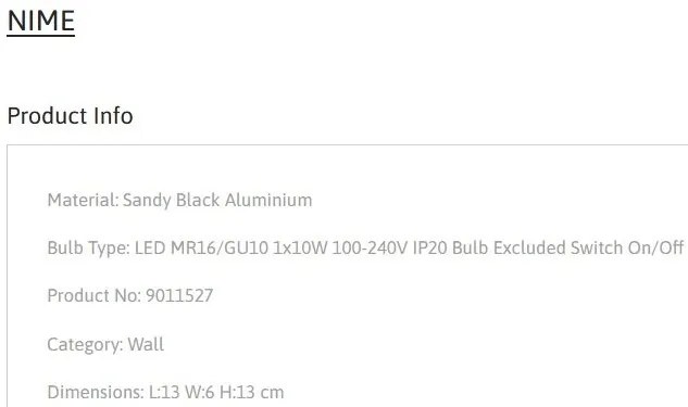 Aplica de Perete cu Spot Directionabil, 1xGU10, Nime negru NVL-9011527