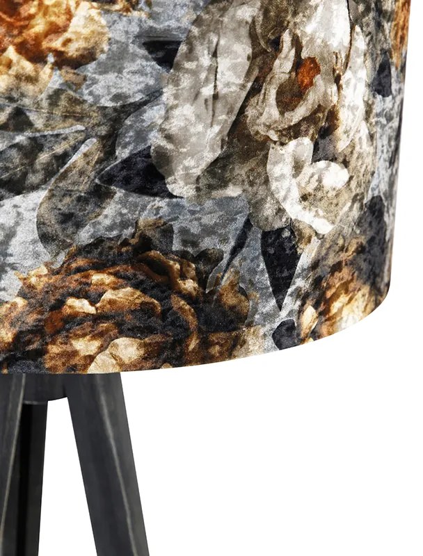 Lampă de podea cu trepied negru cu abajur floral 50 cm - Tripod Classic