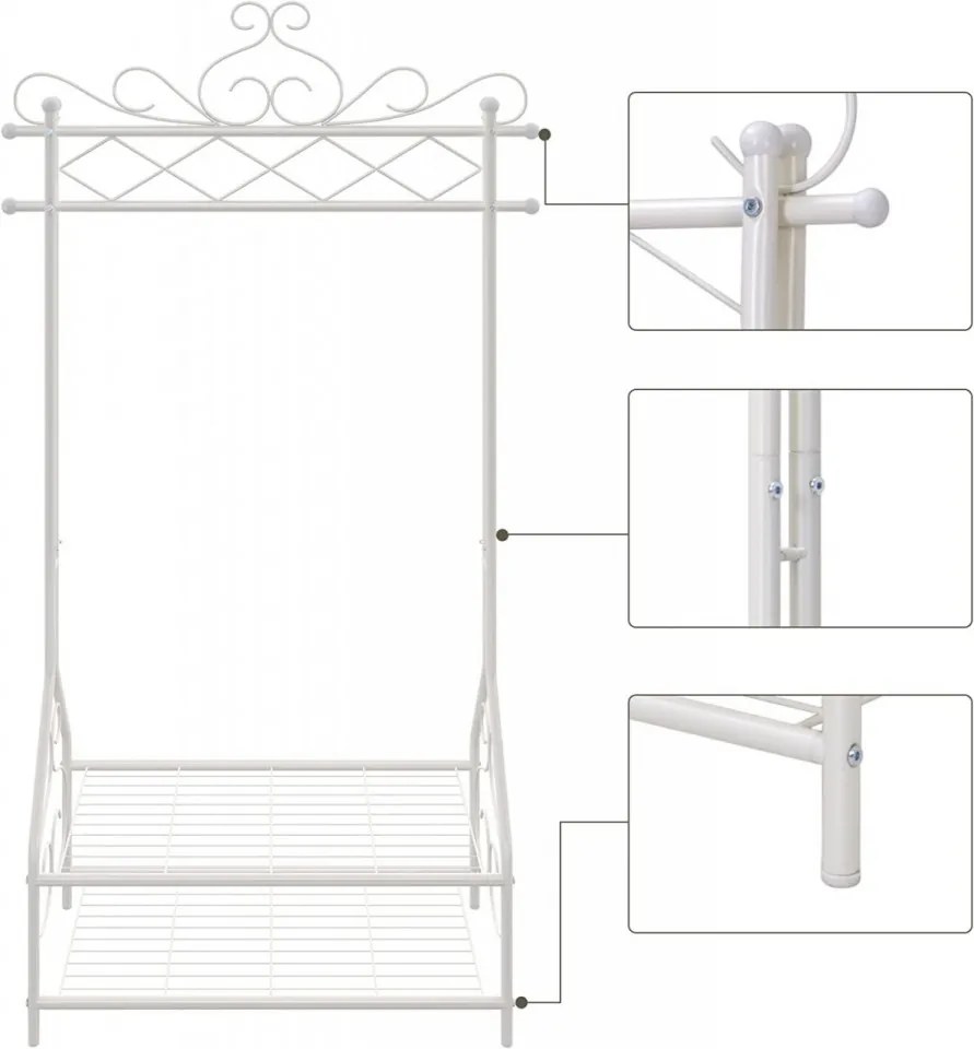 Suport haine cu 2 rafturi, 79.5 x 41 x 173 cm, metal, crem, Songmics