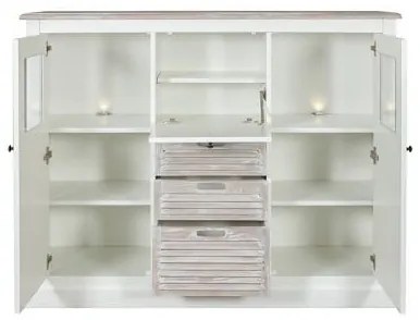 Comoda Cortina, 3 Usi Si 3 Sertare, Alb Si Natur, 142.7 Cm