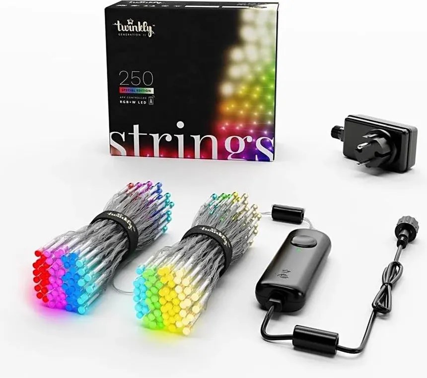 Twinkly TWS250SPP-TEU - Ghirlandă LED RGBW pentru exterior, 250 LED, 23,5 m, IP44, Wi‑Fi