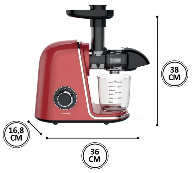 Storcator de fructe si legume Klausberg KB 7870, 150 W, 700 ml, Reverse, Accesorii, Rosu