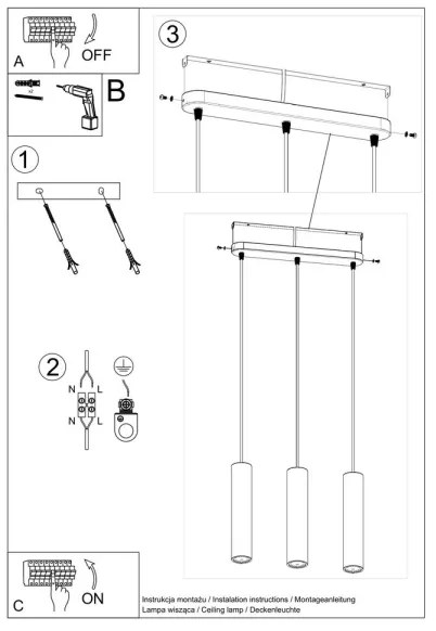Sollux SL.0655 - Lustr LUVO 3xGU10/40W/230V beton/negru pe cablu
