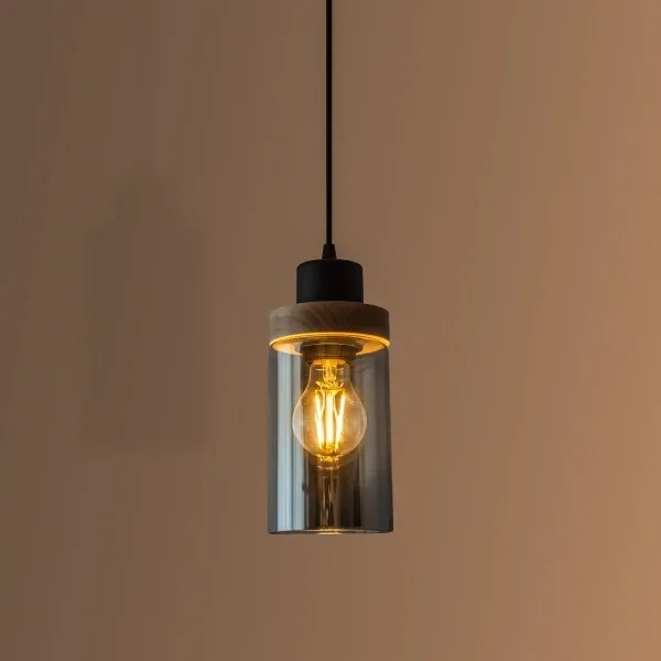 Candelabru pe cablu WOODNEST 1xE27/15W/230V pin/negru fumuriu
