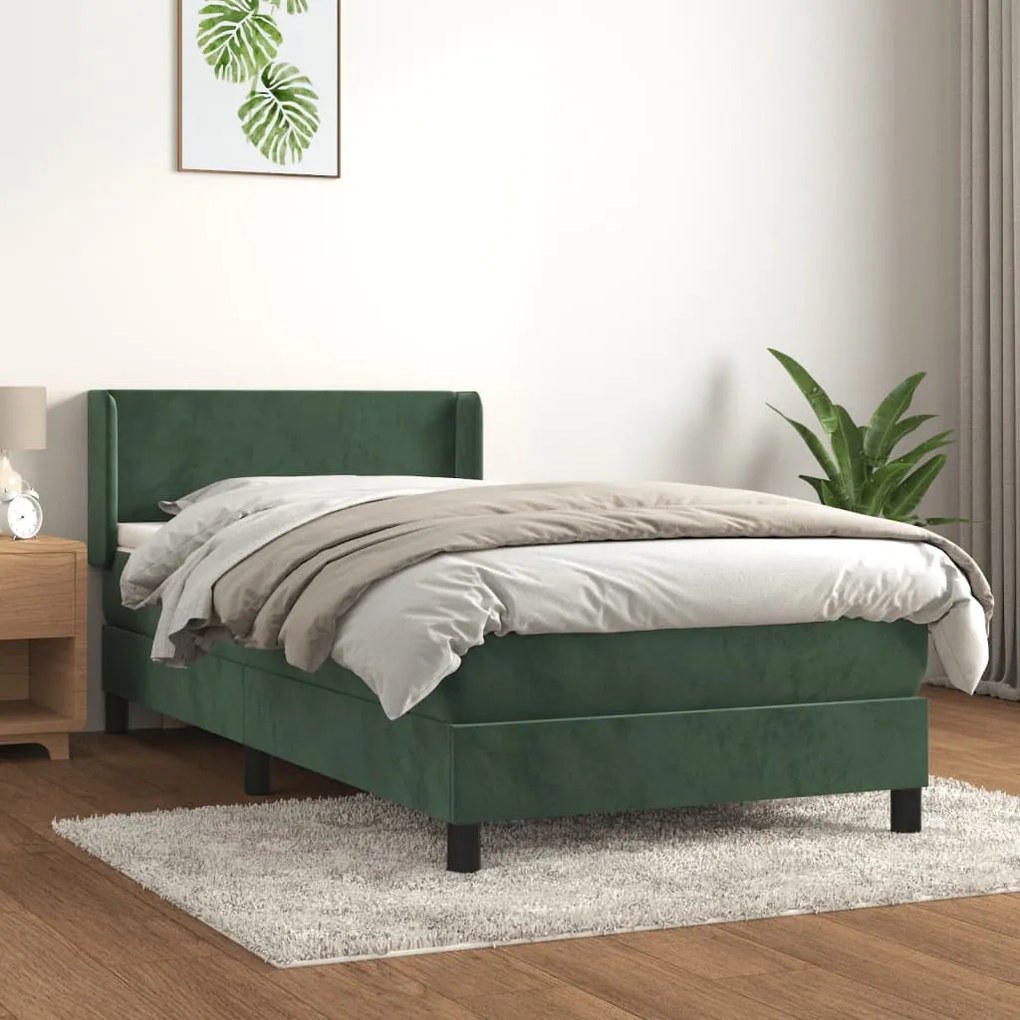 3130814 vidaXL Pat box spring cu saltea, verde închis, 90x190 cm, catifea