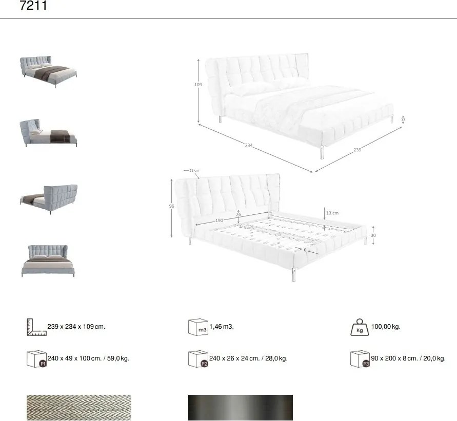 Pat dublu tapitat design LUX Gri-albastrui deschis, 180x200cm