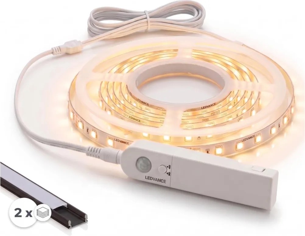 SET 1x bandă LED cu senzor FLEX LED/3,6W/4xAA 2 m + 2x profil încastrat de 1 m
