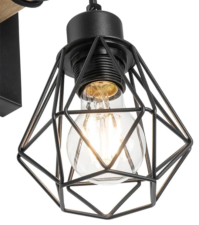 Lampă de perete inteligentă neagră cu lemn, inclusiv WiFi A60 - Chon