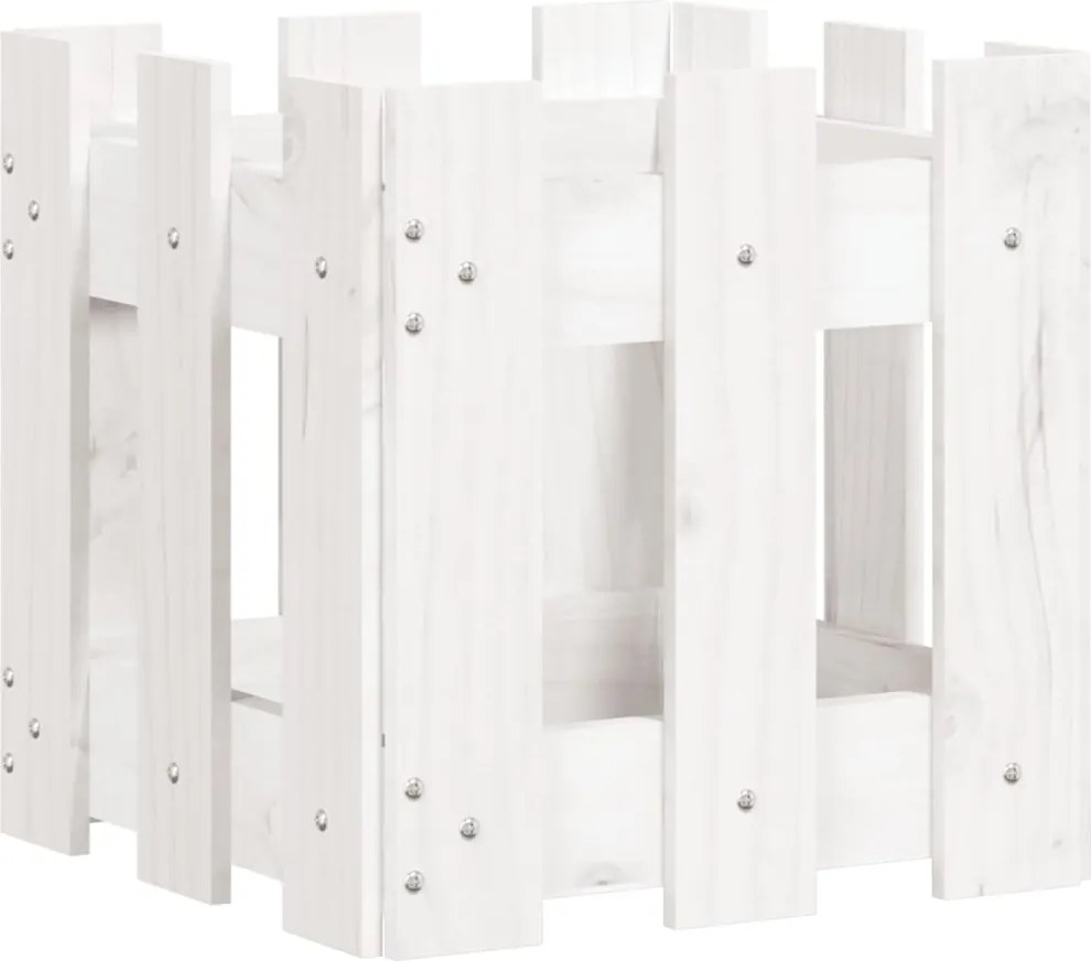 vidaXL Jardinieră grădină design gard, alb, 30x30x30 cm lemn masiv pin