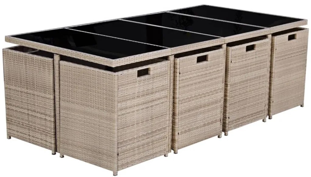 Set mobilier de exterior cu perne, 13 piese, bej, poliratan 13