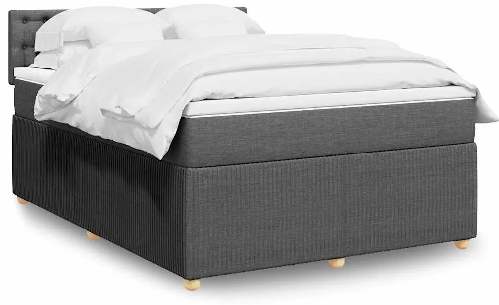 vidaXL Pat box spring cu saltea, gri închis, 140x190 cm, textil